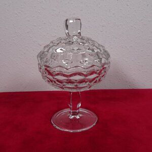 Vintage Fostoria Cubist Glass Compote Candy Dish & Lid American Pedestal 7"